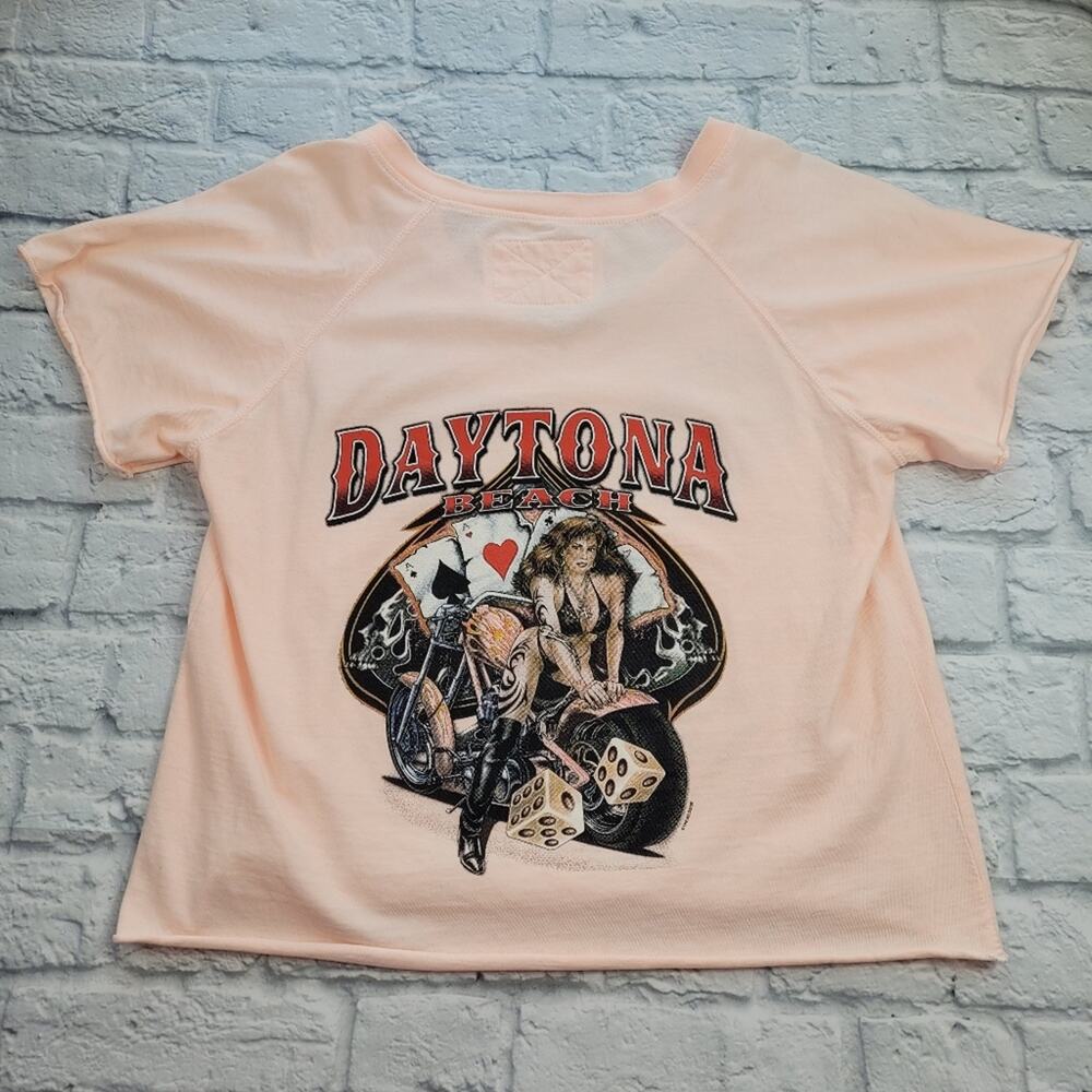 Ladies Daytona 2010 Bike Week Tee Pink Eagle Cards Dice Moto Pinup size Medium